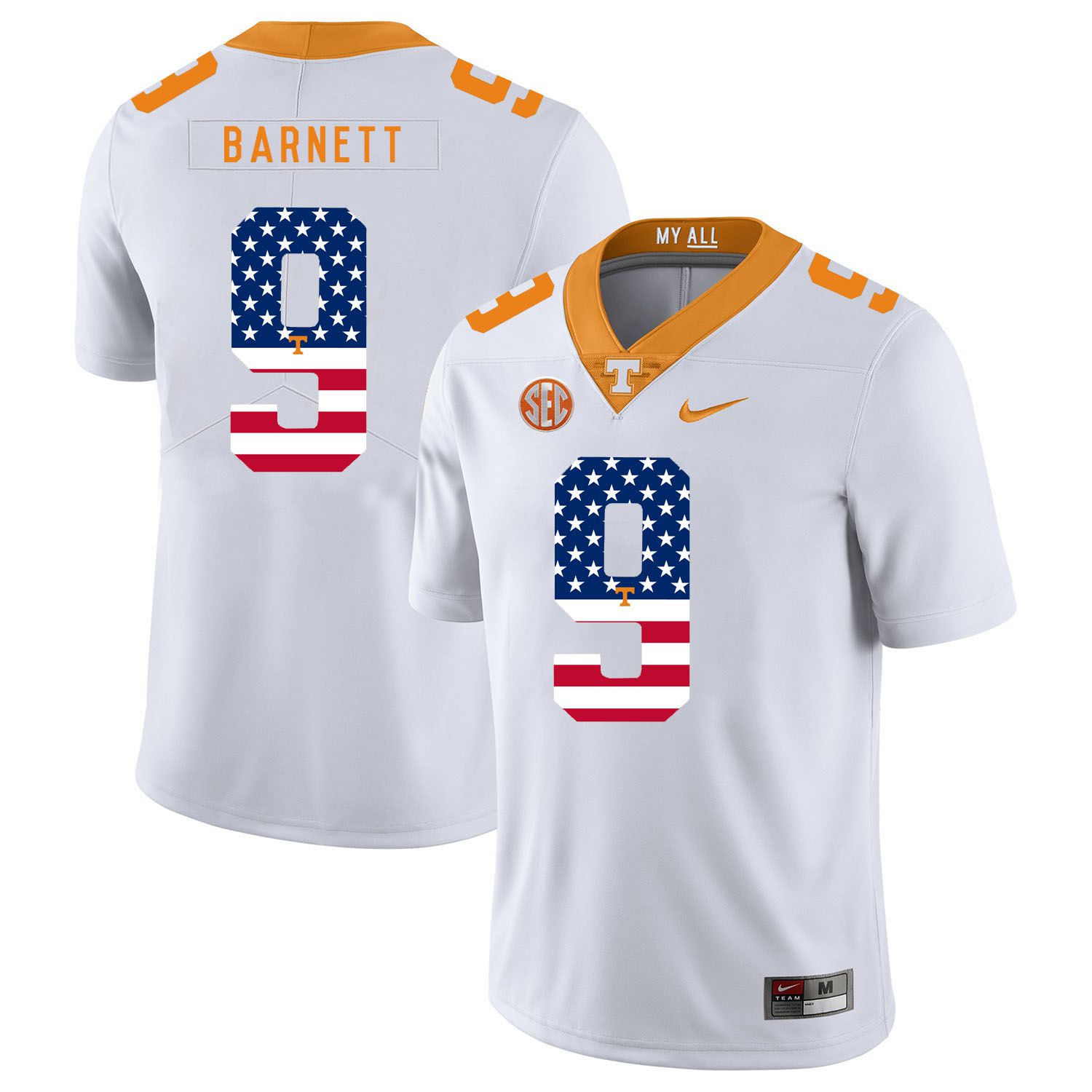 Men Tennessee Volunteers #9 Barnett White Flag Customized NCAA Jerseys->customized ncaa jersey->Custom Jersey